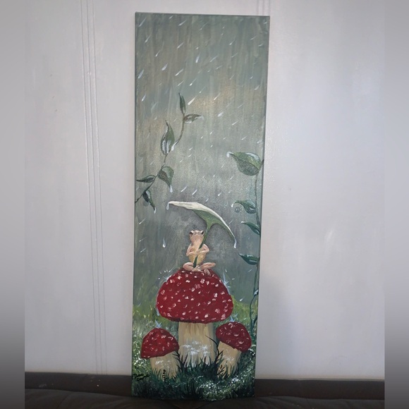 Handpainted frog with mushrooms original by Denise Crome -acrylic on canvas - Picture 7 of 7
